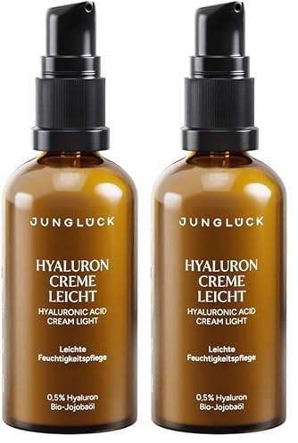JUNGLÜCK Hyaluron Creme Leicht | Mit 0,5% Hyaluronsäure, Bio-Aloe Vera & Bio-Jojobaöl | Leichte Feuchtigkeitspflege für Mischhaut & Ölige Haut - Vegan (Packung mit 2)