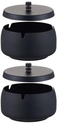 IDEANATEGRATE Posacenere Design Compatto e Resistente in Acciaio Inossidabile 2 Pezzi con Coperchio, Portacenere Moderno Facile da Pulire e Antivento per Ufficio e Campeggio