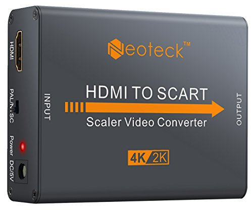 Neoteck Aluminum 4K HDMI to SCART Converter Composite HD Video Stereo Audio Adapter HDMI Input SCART Output Converter with UK Power Adapter for TV DVD SKY HD Blu Ray DVD Apple PS3 etc