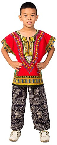 Lofbaz Niños Tradicional de impresión de África Camisa Dashiki Unisex Rojo 6-7 años