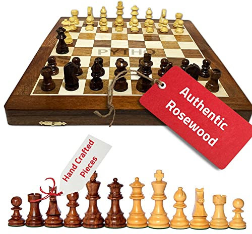 Pytho Handmade Wooden Chess Set with Magnatic Board and Hand Carved Chess Pieces Multi Size (12 Inches)