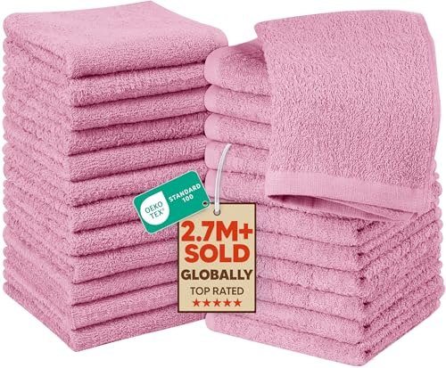 Utopia Towels Flannel Face Cloths Set, 24-Pack, 30 x 30 cm, Cotton, Pink