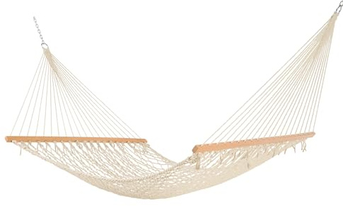 Castaway Living 13 ft. Double Traditional Hand Woven Cotton Rope Hammock – 2-Person, 450 lb Capacity, Free Extension Chains & Tree Hooks, Designed in The USA