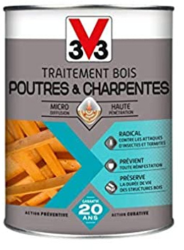 V33 Traitement bois poutres & charpentes, Incolore 1L