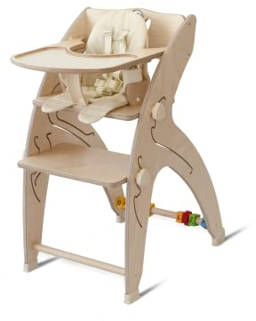 QuarttoLino 9 in 1 multifunktionaler Hochstuhl - Maxi Set - Stuhl, Babyeinsatz, Sitzauflage, Gurt, Tischbrett, Würfel, Lenkrad oder Giraffenkopf (Natur)
