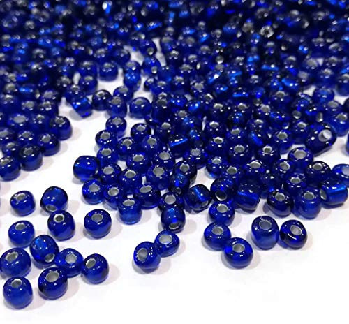 Perlin Rocailles Glasperlen Indianerperlen Saatperlen Pony Perlen 4mm, 6/0 Rund Mini Seed Beads 1100 Stk (Royal Blau Silbereinzug)