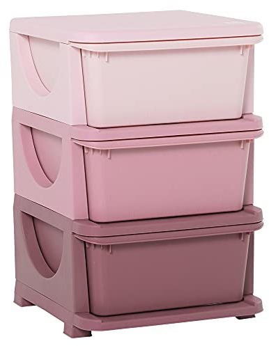 HOMCOM Schubladenschrank für Kinder mit Stauraum Aufbewahrungsboxen Spielzeug-Organizer Spielzeugkiste drei Ebenen für Kinderzimmer 3-6 Jahre Kindermöbel Rosa 37 x 37 x 56,5 cm