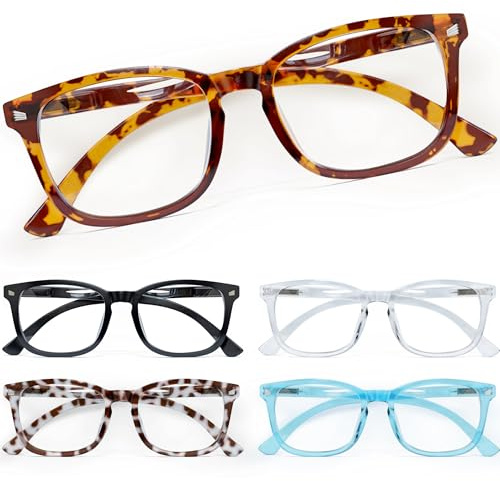 CCVOO Lesebrille für damen und herren mit blaulichtfilter - Augenoptik Brille Lesehilfe für Damen Herren (Schwarz + Klar + Blau + Leopard + Schildpatt, +4.5)