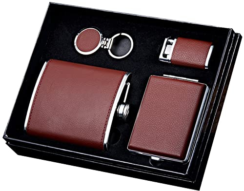 Cuir Flasque Portable 7 Oz Hip Flask en Acier Inoxydable Bouteille de Poche Étanche Boîte Flasque Alcool Cadeau pour Hommes Camping Voyage Pêche et Escalade