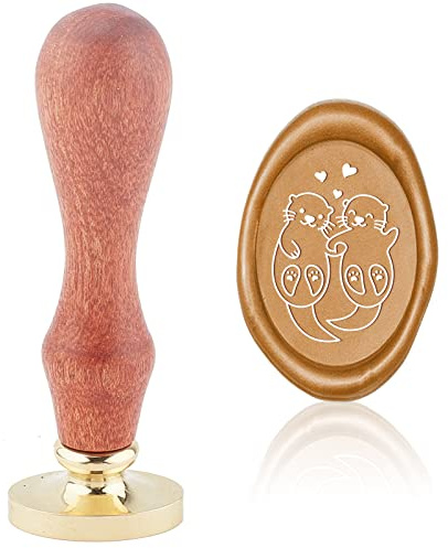 CRASPIRE Otter Wax Seal Stamp Love Vintage Sealing Wax Stamps Animal Oval Removable Brass Head Sealing Stamp with Wooden Handle for Wedding Invitations Thanksgiving Valentine's Day Gift Wrap