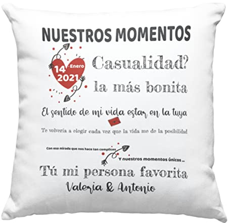 Worfull Regalos Cojín Personalizado para Parejas 40x40 cm., San Valentín, Aniversario, día de los Enamorados, Novios, Cumpleaños, Navidad, Reyes, Regalo Original