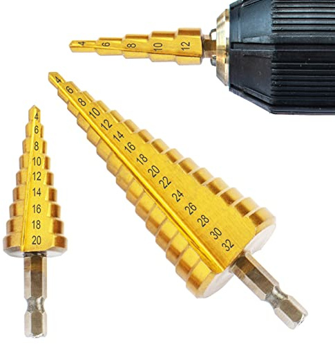 BLOSTM Step Drill Bit Set - 3 PCS Cone Cutter Set | High Speed Cone Cutter HSS Drill Bit Set Includes 4-12mm, 4-20mm & 4-32mm, Step Drill Bit for Metal Sheet, Wood