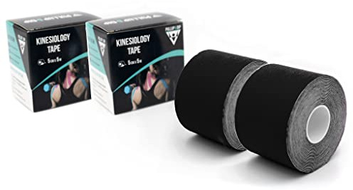 Kinesio Tapes - hautfreundliches & latexfreies Sport Tape in versch. Farben, Kinesiologie Tape 5cm x 5m, elastisches & wasserfestes Therapie-Tape, Physio Tape (2er-Set (schwarz))