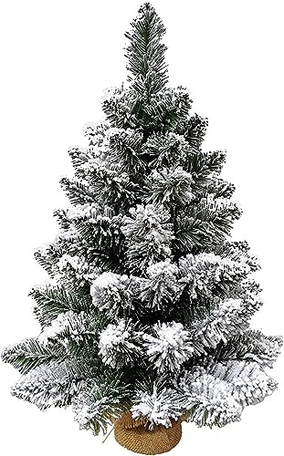 Albero Di Natale Pinetto Innevato 60 Cm Fogliame Folto e Realistico In PVC, Base In Juta Albero Di Natale Piccolo Da Appoggio Pronto