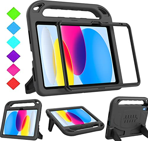 Surom Case for iPad A16 11th Gen 11/10th Gen 10.9 2025/2022, Black | Built-in Screen Protector, Protable Handle, Sturdy Stand, Shockproof Light Weight Handle Stand Case for Kids