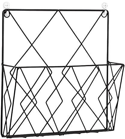 Pomrone Zeitungsständer Wandregal Metall Hängemappen-Organizer Für A4 Akten Post Brief, Prospektspender Aus Stahl Für Wand Mit Schlüsselhaken Im Küche Wohnzimmer Büro Wohnheim, Schwarz