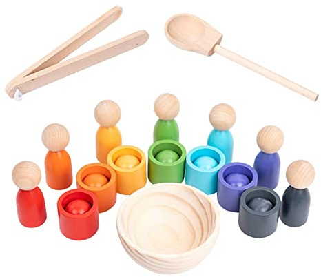 Harilla Bälle in Tassen Kleinkinder Montessori Spielzeug ab 1 Jahr, Holz Sortier Stapelspielzeug, Baby Sensorik Bälle Holzspiele zum Zählen und Sortieren Farben Lernen, Geschenk ab 2 3 4 5 Jahr, Bunt