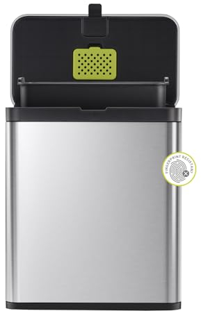 EKO Stainless Steel Kitchen Food Waste Compost Bin with Removable Inner Bucket and Deodorizer Compartment, 7L / 1.85 Gal Wall-Mounted Kitchen Trash Can with Swing Lid (Stainless & Black)