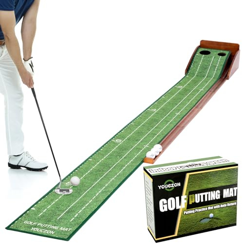 YOUCZON Putting Green Indoor,Golf Putting Mat with Auto Ball Return,Premium Crystal Velvet Surface, Practice Putting mat, Perfect Training Aid & Gift for Golf Lovers Christmas