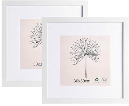 LYYYYX Lot de 2 cadres photo, 30 x 30 cm, avec passe-partout, avec verre acrylique, à suspendre verticalement ou horizontalement, pour photos, affiches, puzzles