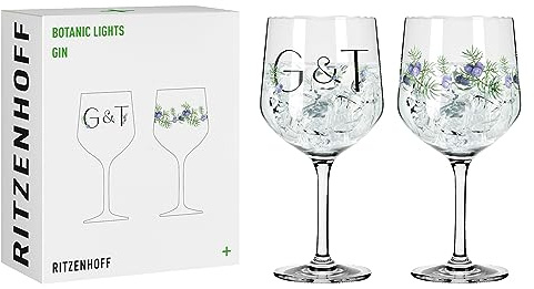 RITZENHOFF 3881001 Gin-Glas 700 ml - 2er-Set - Serie Botanic Lights - 2 Kelche mit Motiv und Spruch - Made in Germany | Artikelnr. 3881001, Serie Botanic Lights, 2 Gin-Gläser 700 ml, Kristallglas, spülmaschinenfest