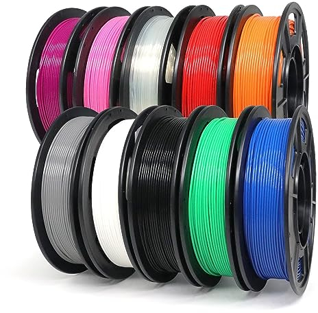 YOUSU pla plus filament 1.75, 3d drucker filament, 3d filament pla+ bündel, 250gx10 Spule (Schwarz/Weiß/Grau/Rot/Blau/Grün/Orange/Rosa/Lila/Transparent)