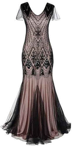 Cicano Vestido Flapper para Mujer con Lentejuelas y Cuentas Largo con Flecos de los Años 1920 Vestido Art Deco Vintage Gatsby, XL