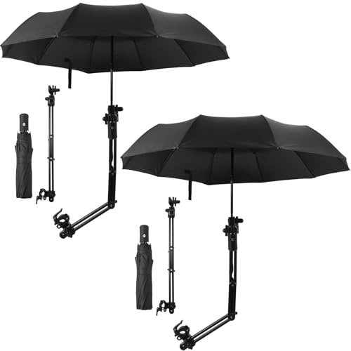 Shinylin 2 Pcs Beach Umbrella with Adjustable Universal Clamp Upf 50+ Automatic Open and Close Windproof Travel Portable Golf Umbrella for Beach Chair, Stroller, Fishing(Black)