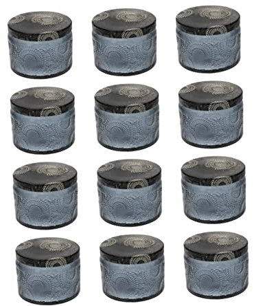 Boîte à Bougie Ronde en Verre Gaufré, Lot de 14 Pièces avec Couvercles
