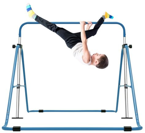 gegeweeret Gymnastikstangen Turnreck faltbaren Turnbalken Gymnastik Kinder Garten Reck Reckanlage,Einstellbare Höhe,für Kinder im Alter von 3-8 Jahren,Blau