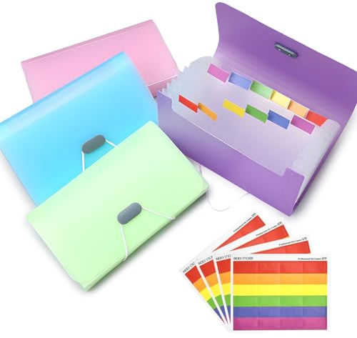 4pcs Expanding File Folder,A6 Size Portable Accordion Folder with 13 Pockets Flash Card Holder Mini Ticket File Organiser for Cards Bills Coupons Receipt