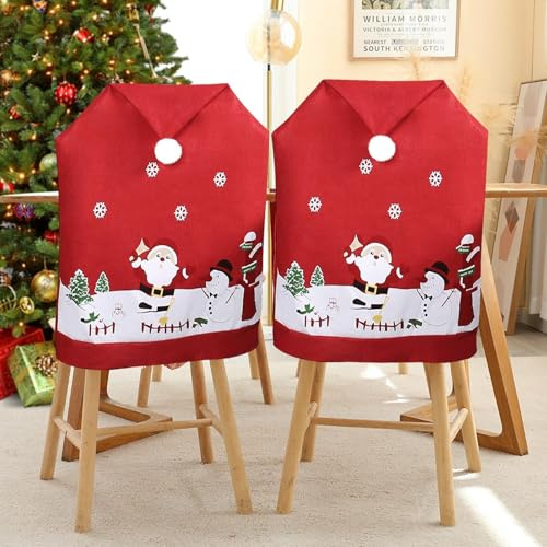Figarge Weihnachtsstuhlüberzug 4er Set Stuhlhussen für Weihnachten Stuhlbezug Weihnachtsdeko Husse für Stühle Überzieher Stuhlabdeckung im weihnachtlichen (Rot-1)