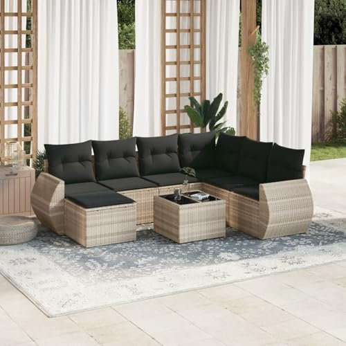 Homgoday Gartenmöbel-Set 8-teilig mit Kissen hellgrau Polyrattan, Möbel Set Schlafsofa Wohnzimmer Couch, Set Sofa für den Außenbereich für den Garten, Outdoor Typ3254049