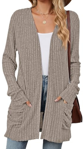 MYCOLORBLUE Strickjacken für Damen Elegant Cardigan Gestrickt Stretch Langarm Strickcardigan Tops mit Taschen