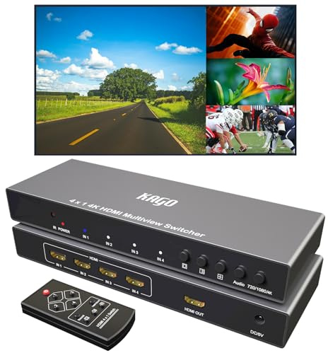 4K HDMI Multi Viewer (QuadView) with Remote – hdmi 4x1 Quad Multi-viewer,4 HDMI Inputs (Devices) &1 Output (Display), Up to 4K @30Hz, Seamless Switching