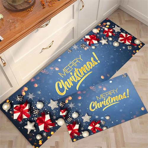 Highdi Weihnachten Küchenläufer, Farbenfrohe Weihnachten Saugfähig Läufer Flu Teppich Küche Flur Teppich Läufer, Diatomeenerde Teppich Küche, für Küche, Flur, Esszimmer (Blau,50x180cm)