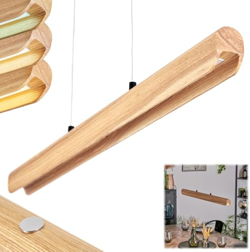 HOFSTEIN LED Pendelleuchte Fugelsta, dimmbare Pendellampe aus Metall/Holz/Kunststoff in Schwarz/Natur/Weiß, Hängeleuchte Retro mit Holzbalken und Touchdimmer, CCT, Höhe max. 170 cm, Esszimmer, Küche