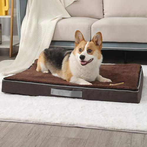 Yuly Orthopädisches Hundebett für große & kleine Hunde,Cozy Hundekissen,Memory Foam Hundematte,Waschbar Hundematratze,Hundekorb,rutschfeste Unterseite und Seitengriff (90x70x10cm,Braun)