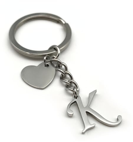Porte Clef Lettre avec Cœur - Initiales Porte-clés Cadeau petite amie (K)
