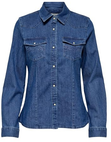 Onlsasia L/S Rhinestone DNM - Maglietta AKM, Media Blu Denim, M
