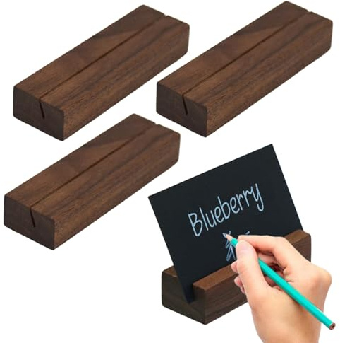 Mafagwre 3 Stück Kartenhalter Aus Holz, Stabil Platzkartenhalter, Nussbaum Tischkartenhalter, Ständer Für Grußkarten, Menükartenhalter, Postkartenhalter Für Hochzeiten, Partys, Bankette (M)