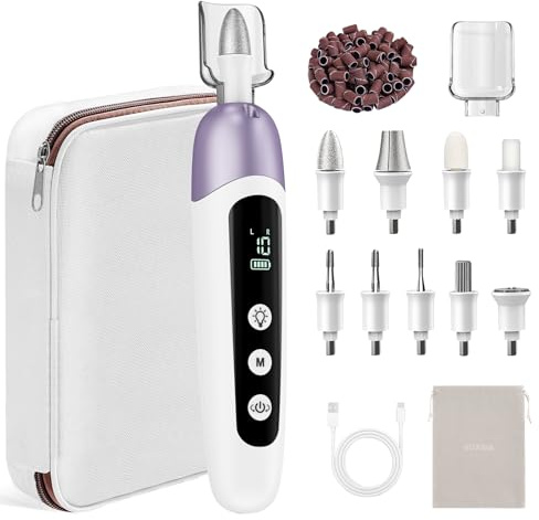 Professional Manicure Pedicure Kit with Case, Cordless Electric Nail File Set with Memory Mode&10 Speed, Portable Nail Drill Pedicure Tools for feet, Hand Foot Care Tool for Thick Nail Toenail Cuticle