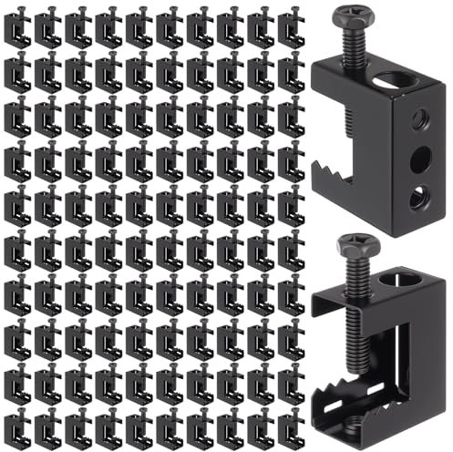 AOKLIT 100PCS 1/4-20 Spring Steel Beam Clamps, Metal Beam Clamp Steel Small C Clamps for Installation on Beams 1/4 and 3/8 Threaded Rod, Pipe Cable Woodworking Tool