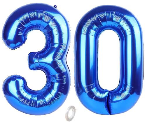 Balorise 40 Zoll Aluminium Luftballon Blau Zahl 30, Helium Unterstützt, Ballon Nummer 0-9, 10-100 (101cm), große Folienballons Dekoration für Geburtstagsfeier, Hochzeit, Jubiläum