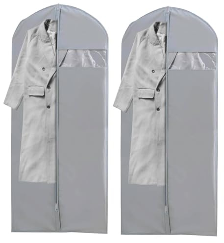 Yitexin 2 Pcs 23.6 x 65 Garment Bags for Hanging Clothes, Long Gowns Suit Bag Travel Storage Full Zipper, Cloth Dress Protector Coat Covers for Hanging T-Shirt Closet Jacket Women Men (Gray)