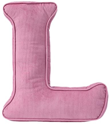 Cuscino decorativo a forma di lettera, cuscino iniziale in velluto a coste rosa, 34 x 36 cm, morbido cuscino da lancio in peluche per soggiorno, camera da letto (L)