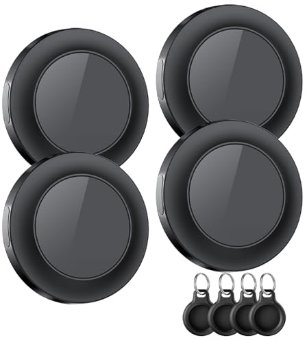 Air Tracker Tag-4 Pack, Localizador GPS, Smart Mini Localizador de Objetos Bluetooth con Apple Search (sólo iOS), IP67 Impermeable, Batería Reemplazable, Llaves/Coche/Cartera/Maletas Viaje, Negro