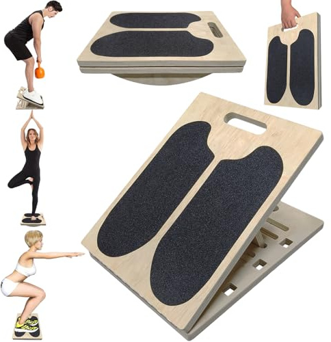 Jinsihou 2-in-1 Wooden Balance Board & Slant Board, Rutschfest Waden & Kniesehnen Strecker, Einstellbare Rampe Wadendehner Kniekeil Fußstütze Mobilisationskeil für Dehnen der Sehnen, Muskeln & Faszien