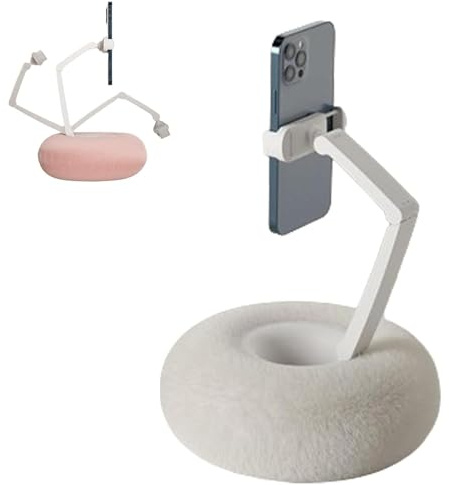Explcior Chill Nest Phone Holder, Portable Ultra-Soft Plush Pillow Stand for 4.7-13 Smartphone & Tablet, Fuzzy Bowl with Adjustable 360° Rotating Clip & 180° Foldable Arm, Detachable Bowl(White)