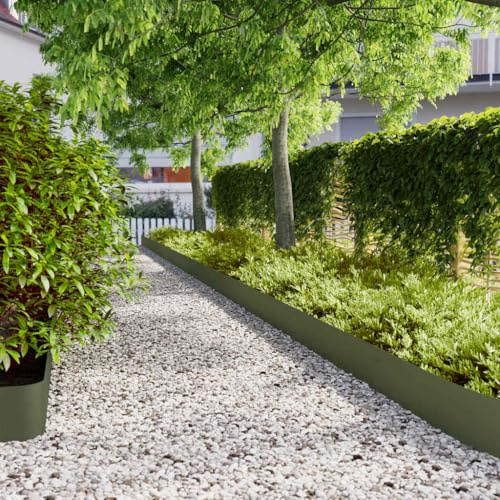 Lot de 10 bordures de pelouse - En acier laminé à froid - 20 x 103 cm - Pour cour et parterres de fleurs - Montage facile - Vert olive